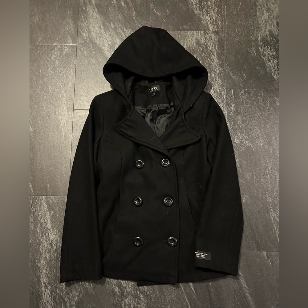 Suzy shier size medium wool blend jacket with hood